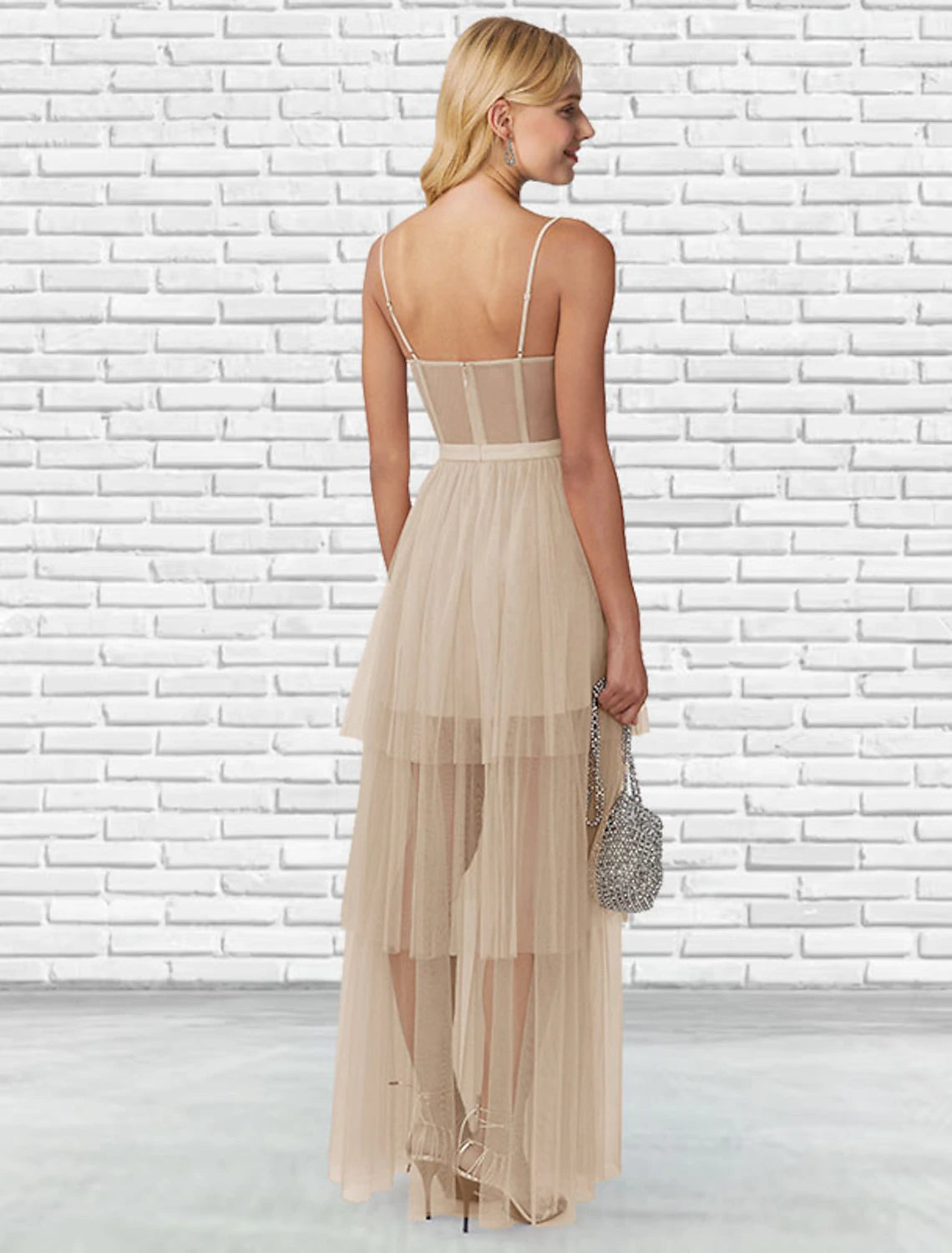 Wholesa Ball Gown Prom Dresses Tiered Plisse Dress Party Wear Prom Floor Length Sleeveless Sweetheart Tulle Backless Ladder Back with Pure Color