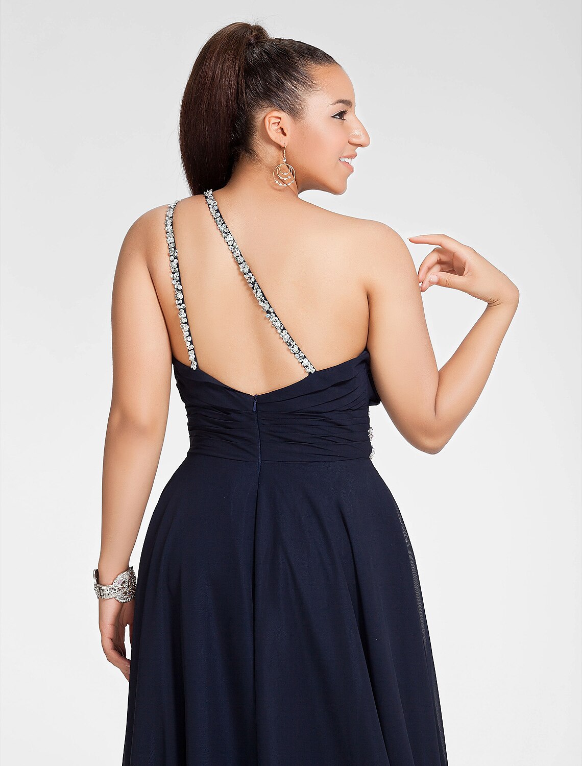 Wholesa A-Line Cut Out Dress Wedding Guest Prom Sweep / Brush Train Sleeveless One Shoulder Chiffon with Ruched Beading