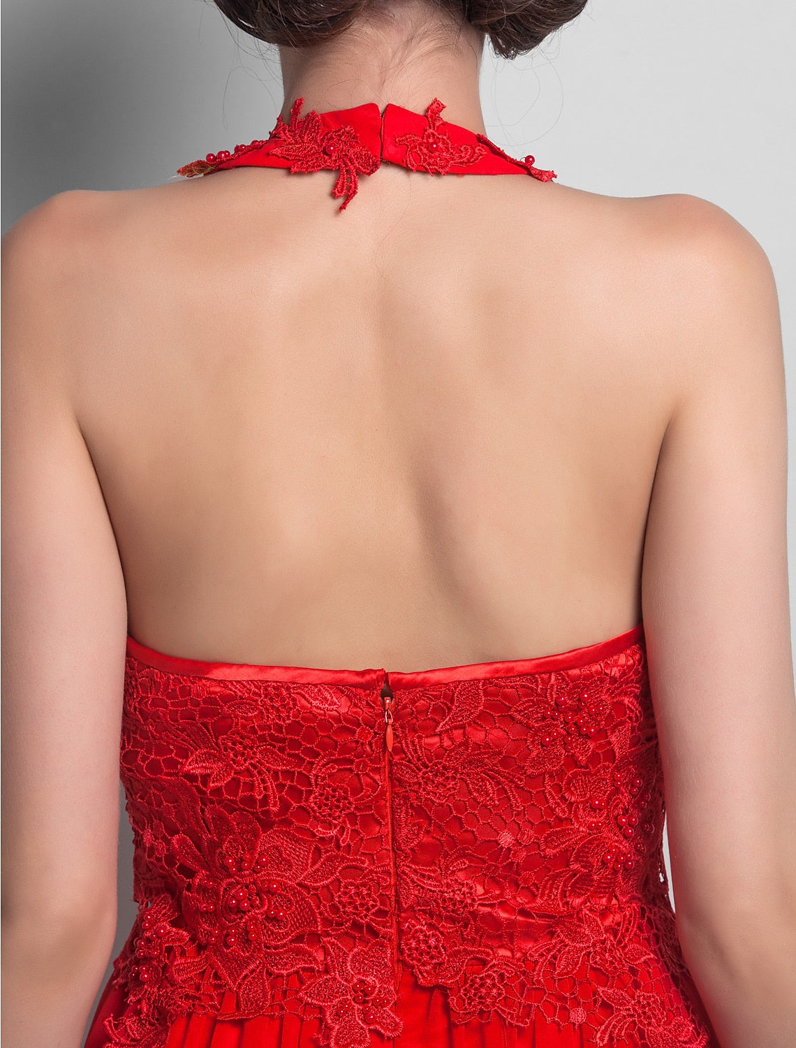 wholesa Sheath / Column Open Back Dress Wedding Guest Cocktail Party Asymmetrical Sleeveless Halter Neck Chiffon Backless with Appliques