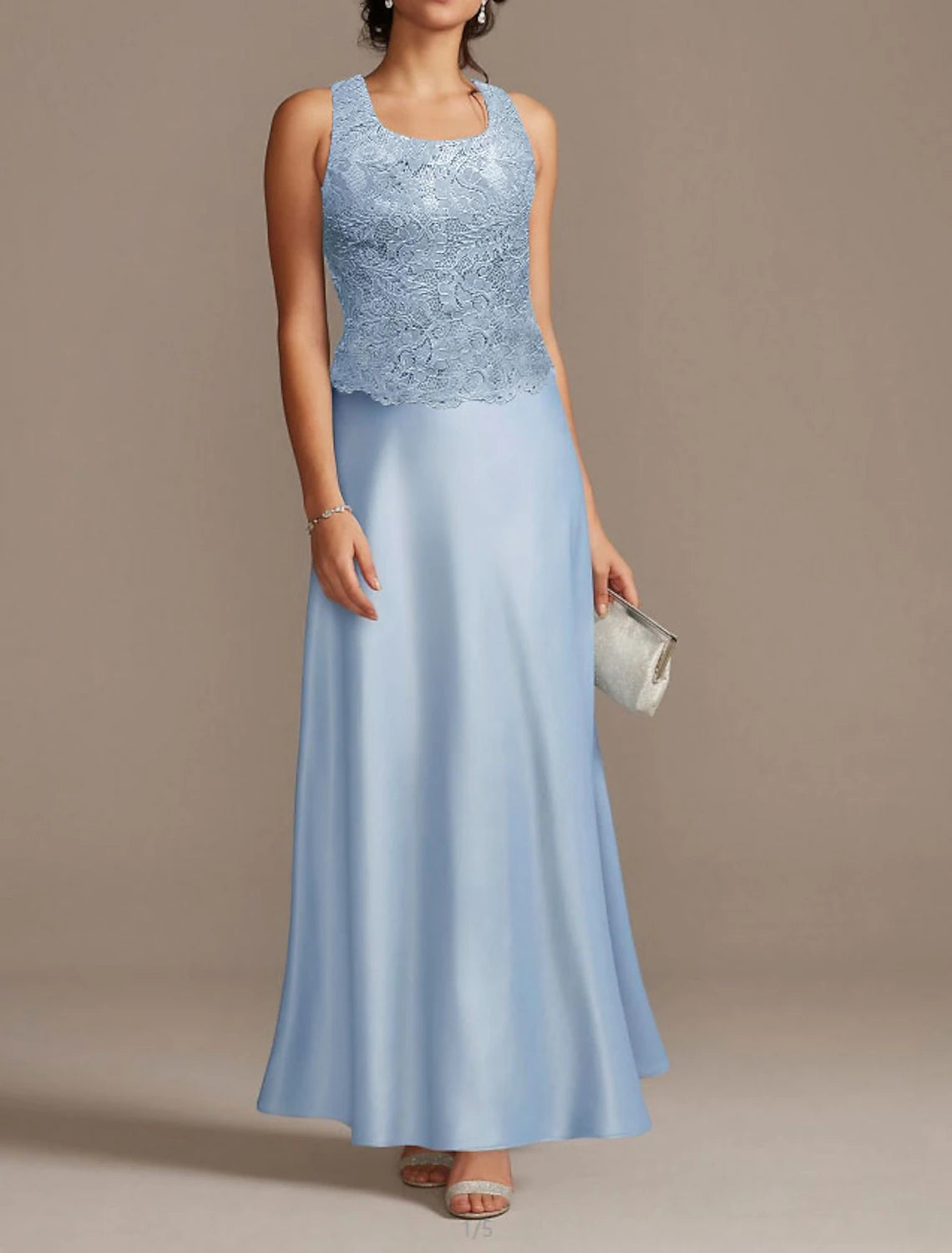 Wholesa Sheath / Column Mother of the Bride Dress Wedding Guest Elegant Scoop Neck Floor Length Polyester 3/4 Length Sleeve Short Jacket Dresses with Lace