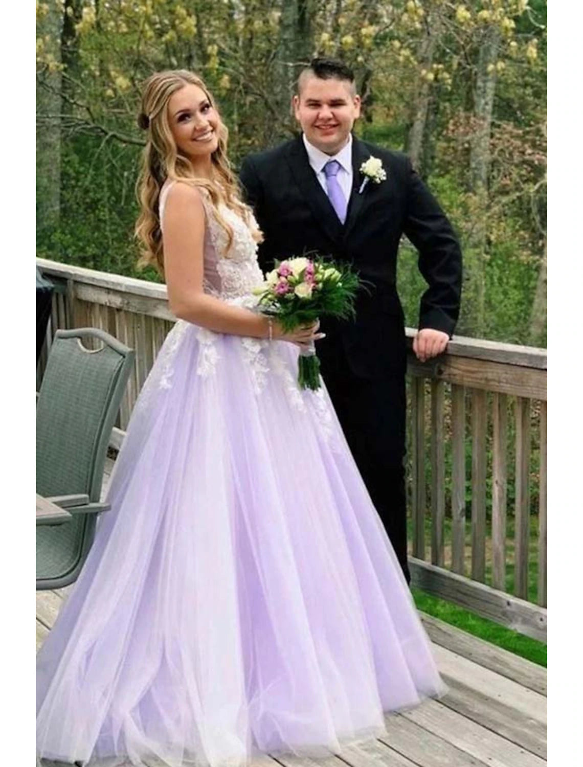 wholesale  Ball Gown A-Line Prom Dresses Color Block Dress Formal Prom Floor Length Sleeveless V Neck Tulle Backless V Back with Beading Appliques