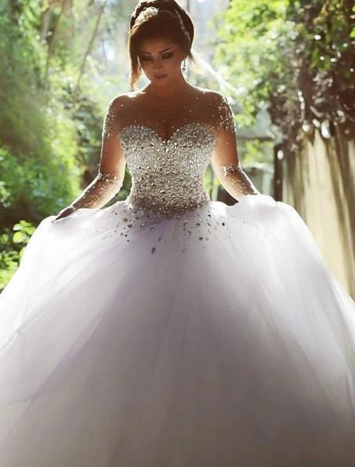 wholesale  Engagement Formal Fall Wedding Dresses Sparkle & Shine Ball Gown Sweetheart Strapless Court Train Satin Bridal Gowns With Crystals Beading