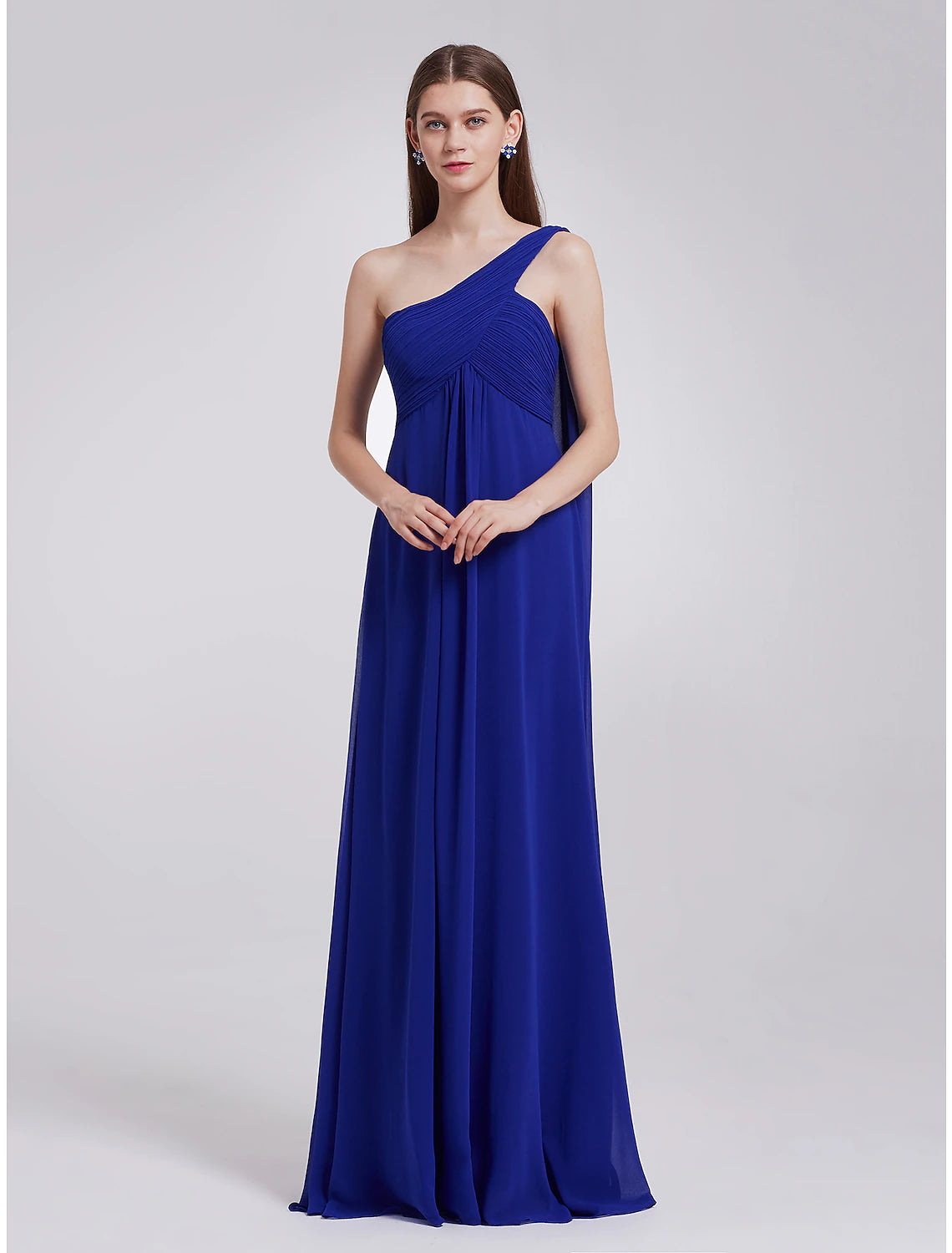 Wholesa  A-Line Evening Gown Empire Dress Wedding Guest Formal Evening Floor Length Sleeveless One Shoulder Bridesmaid Dress Chiffon Backless with Pleats Draping