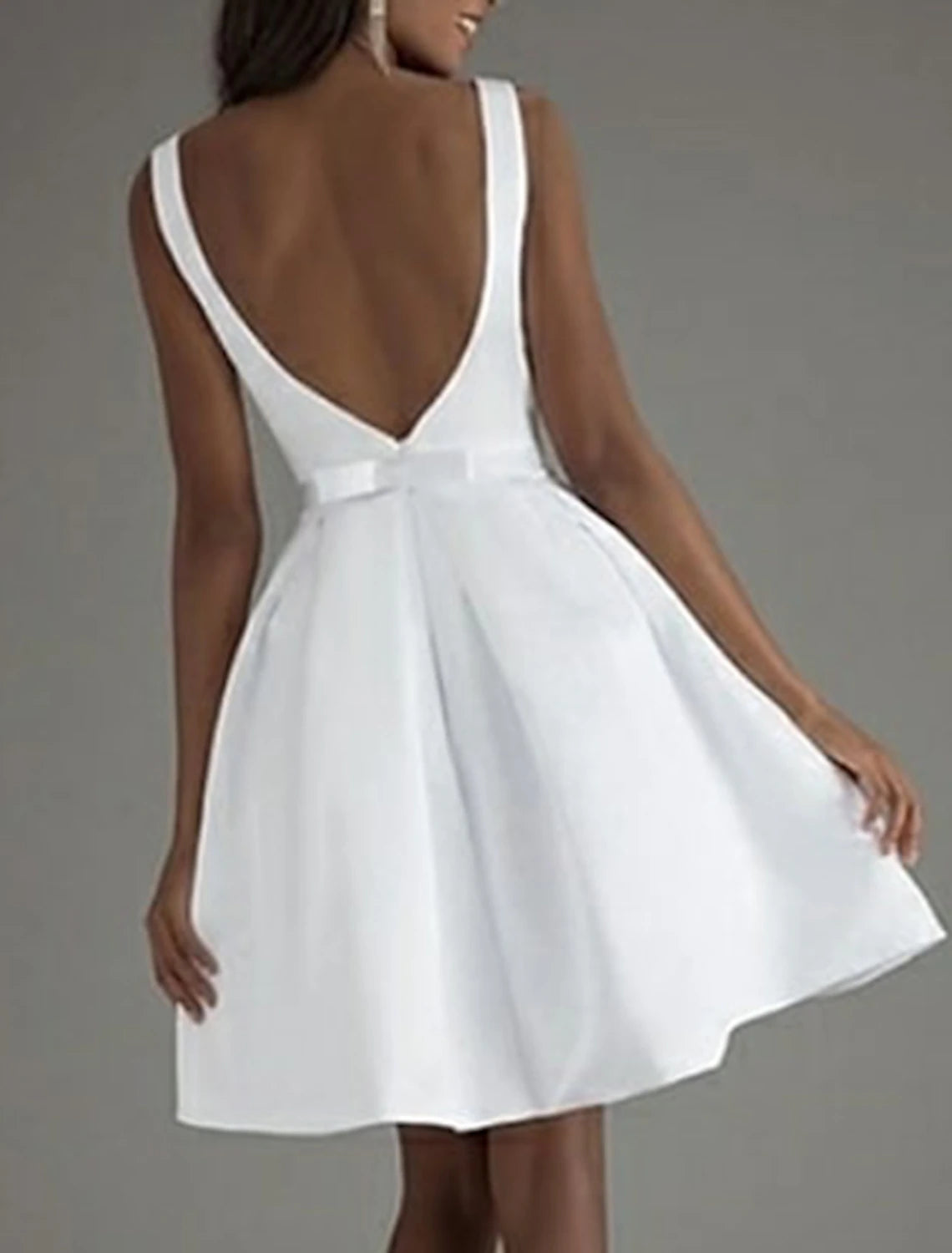 Wholesa A-Line Cocktail Dresses Minimalist Dress Valentine's Day Wedding Guest Knee Length Sleeveless Boat Neck Satin V Back with Sleek Bow(s) Pure Color