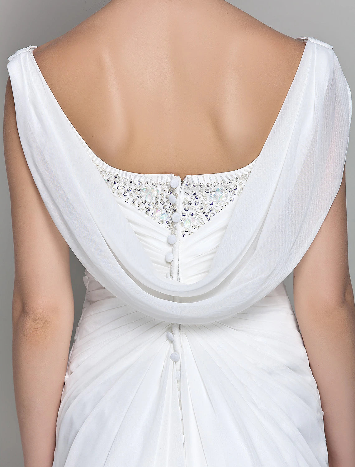 wholesale  Sheath / Column Mother of the Bride Dress Fall Wedding Guest Dresses Vintage Inspired Cowl Neck Floor Length Chiffon Sleeveless with Buttons Criss Cross Crystals