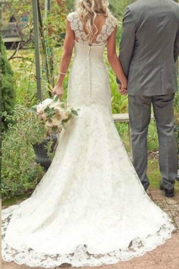 Wholesa Trumpet/Mermaid Court Train Country Lace Wedding Dress