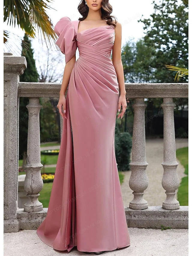 Wholesa Sheath One-Shoulder Floor-Length Prom Dresses