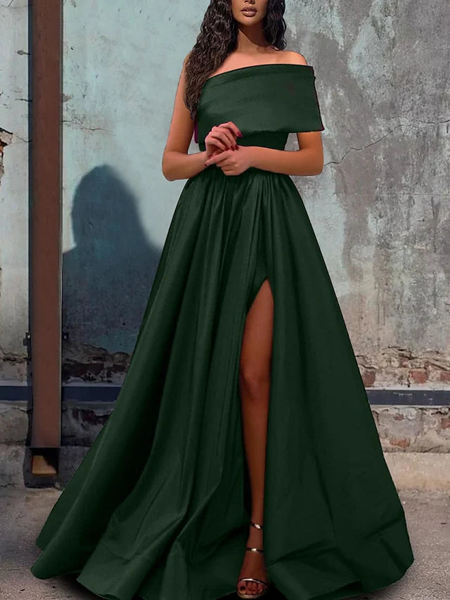 Wholesa A-Line One-Shoulder Floor-Length Prom Dresses
