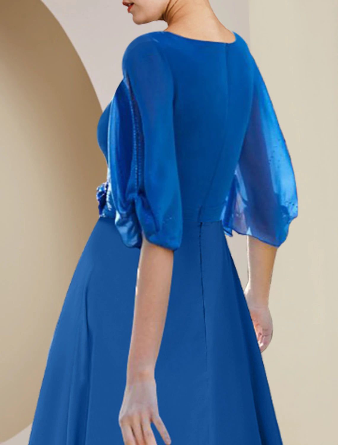 wholesale  A-Line Mother of the Bride Dress Wedding Guest Party Elegant V Neck Asymmetrical Chiffon Half Sleeve with Crystal Brooch Ruching