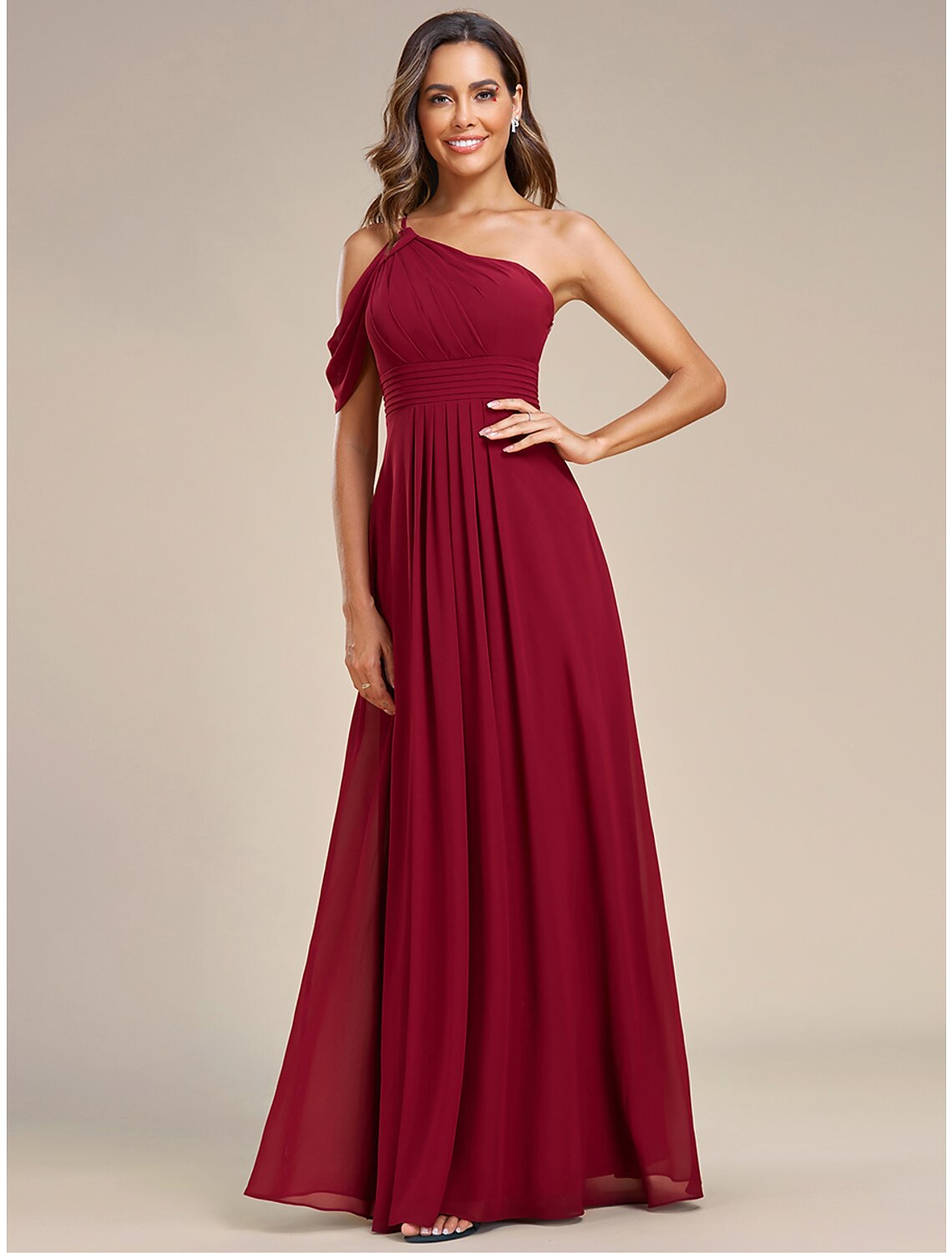 Wholesa A-Line Wedding Guest Dresses Elegant Dress Formal Wedding Floor Length Sleeveless One Shoulder Chiffon with Ruched Slit