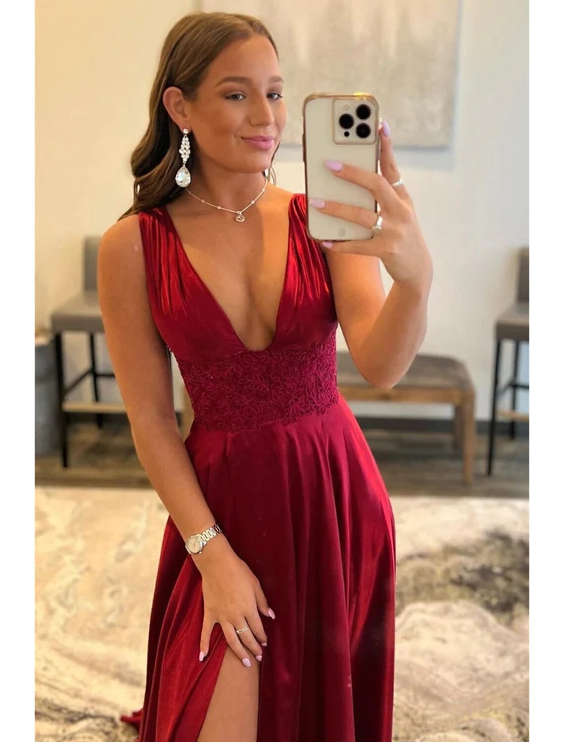 Wholesa A-Line Prom Dresses Vintage Dress Formal Wedding Party Court Train Sleeveless Scoop Neck Lace Backless with Slit