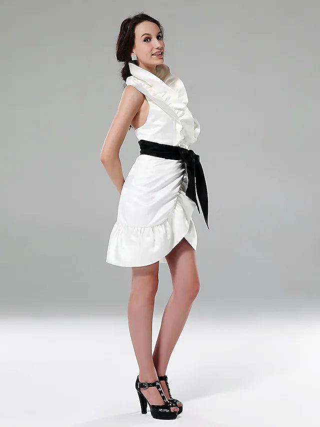 Wholesa Sheath / Column All Celebrity Styles Dress Holiday Short / Mini Sleeveless Halter Satin with Sash / Ribbon Ruffles