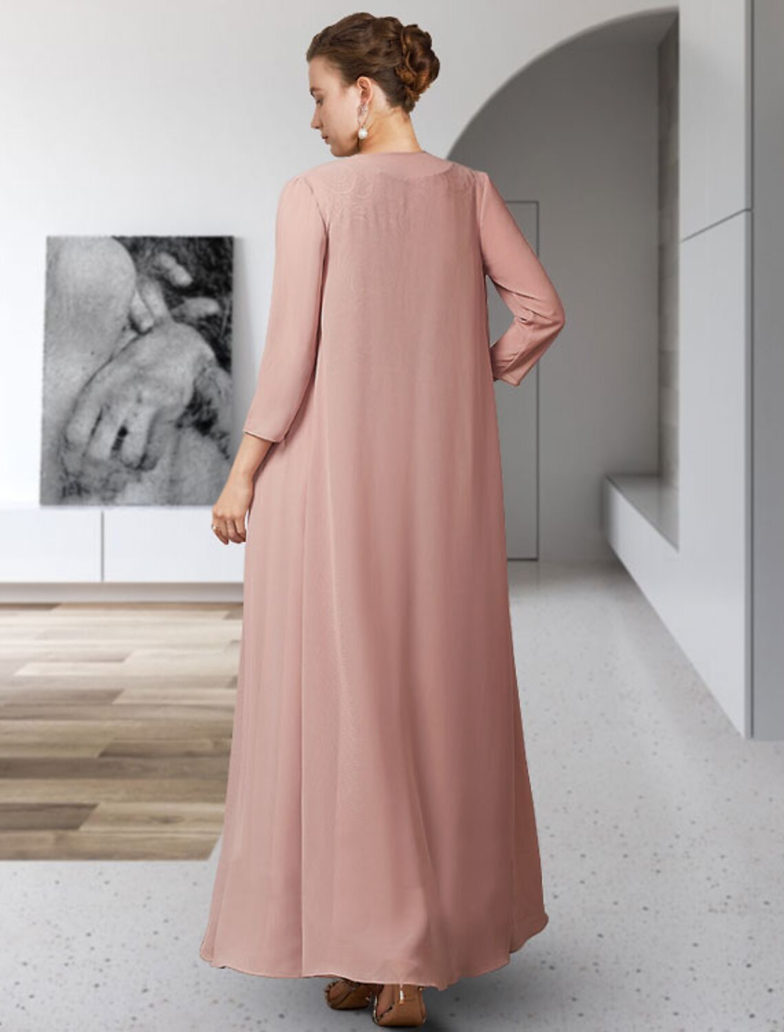 wholesale  Two Piece A-Line Mother of the Bride Dress Elegant Jewel Neck Ankle Length Chiffon Lace Sleeveless Jacket Dresses with Pleats Appliques