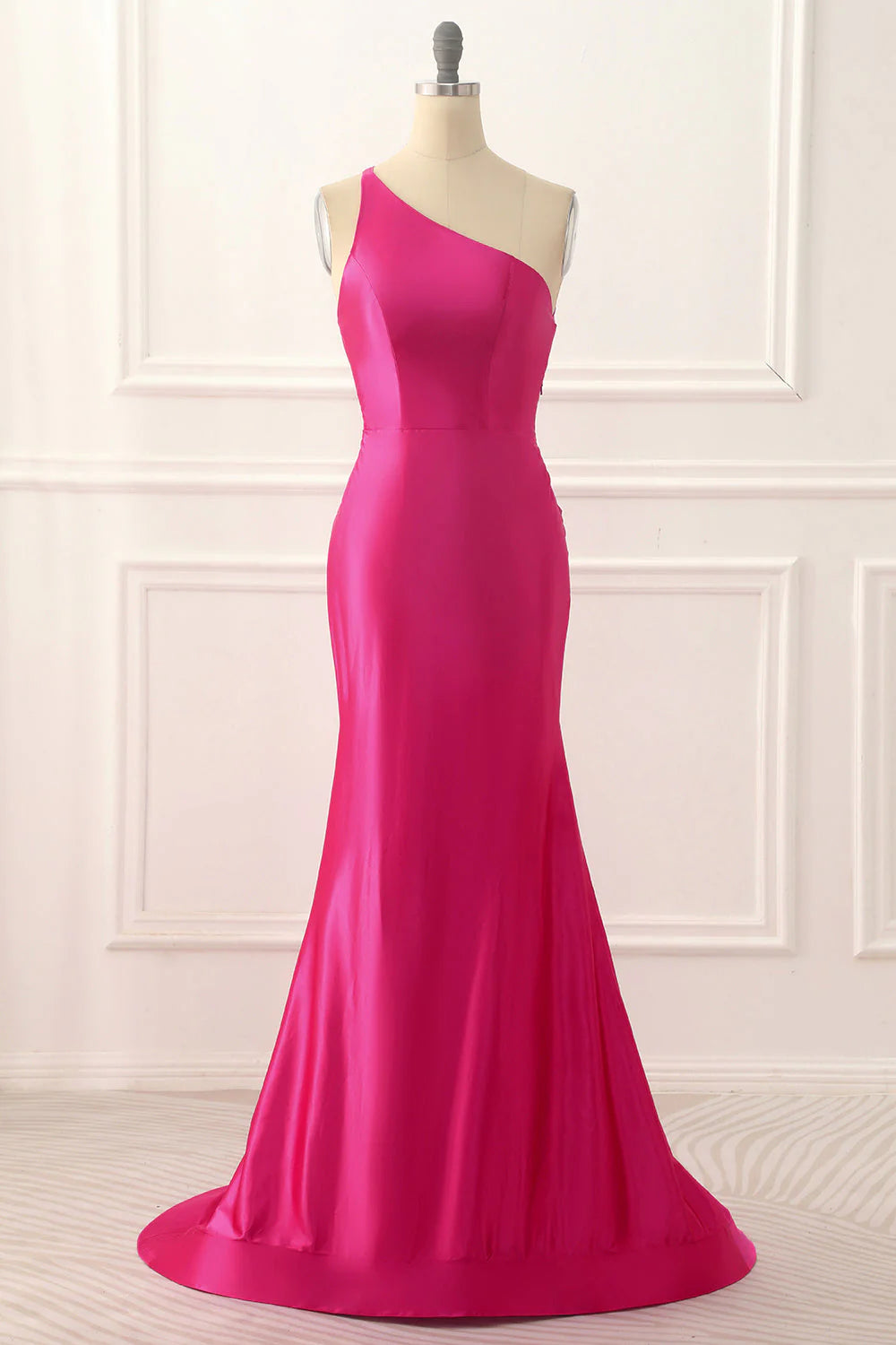 Wholesa One Shoulder Satin Backless Long Prom Dress