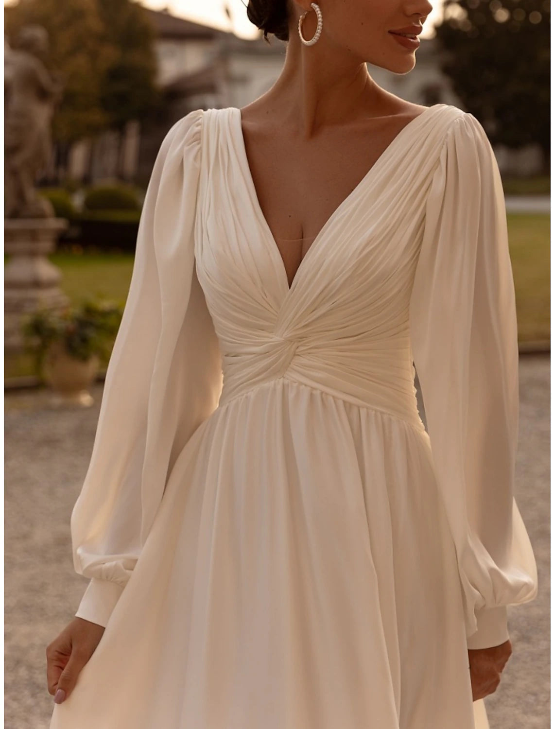 Wholesa  Simple Wedding Dresses Wedding Dresses A-Line Camisole Sleeveless Tea Length Chiffon Bridal Gowns With Pleats Solid Color