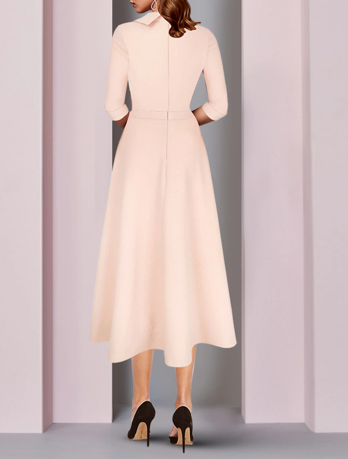 wholesale  A-Line Mother of the Bride Dress Elegant High Low Jewel Neck Asymmetrical Tea Length Satin 3/4 Length Sleeve with Sash / Ribbon Solid Color