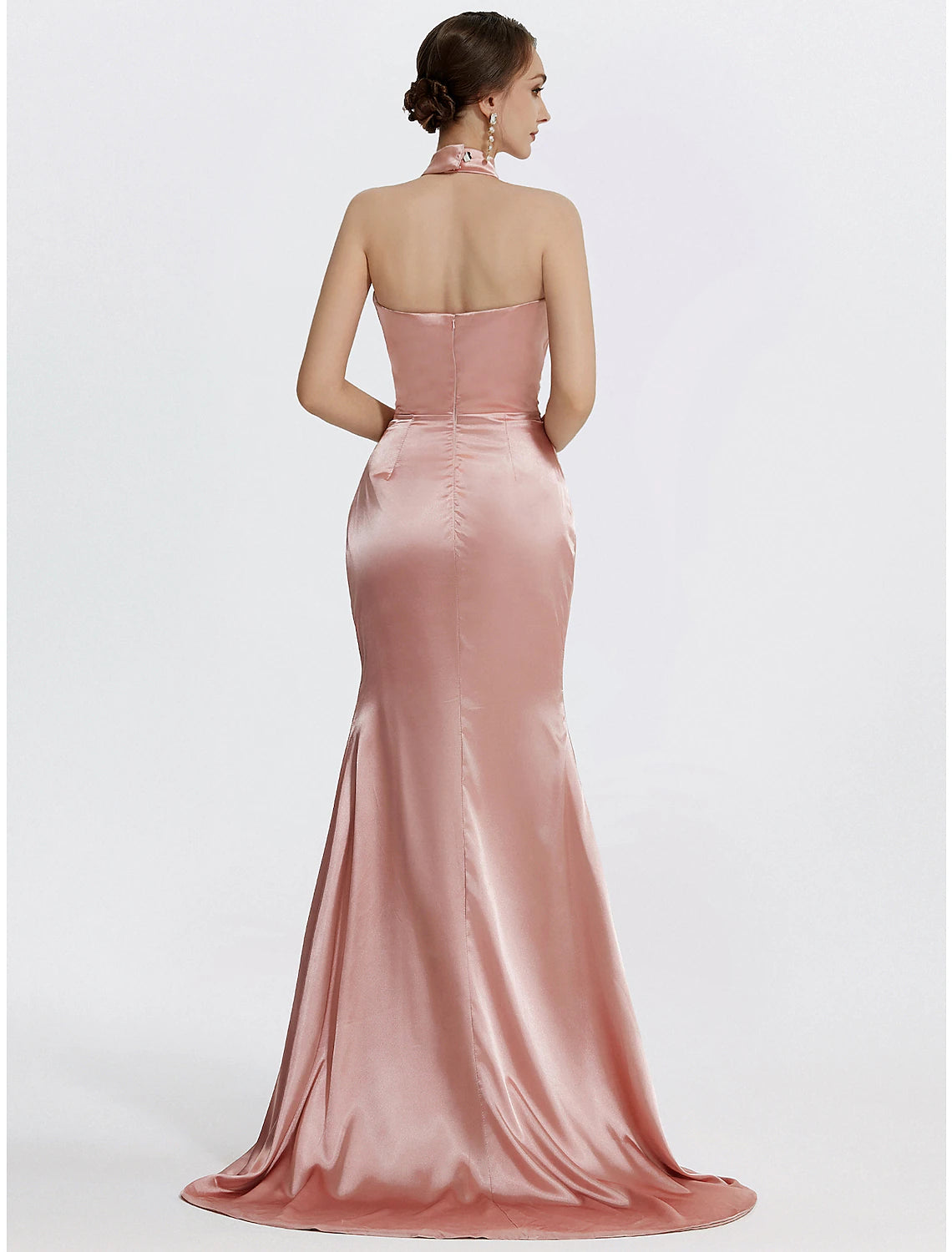 Wholesa  Mermaid / Trumpet Prom Dresses High Waisted Dress Evening Party Black Tie Floor Length Sleeveless Halter Neck Satin with Ruched