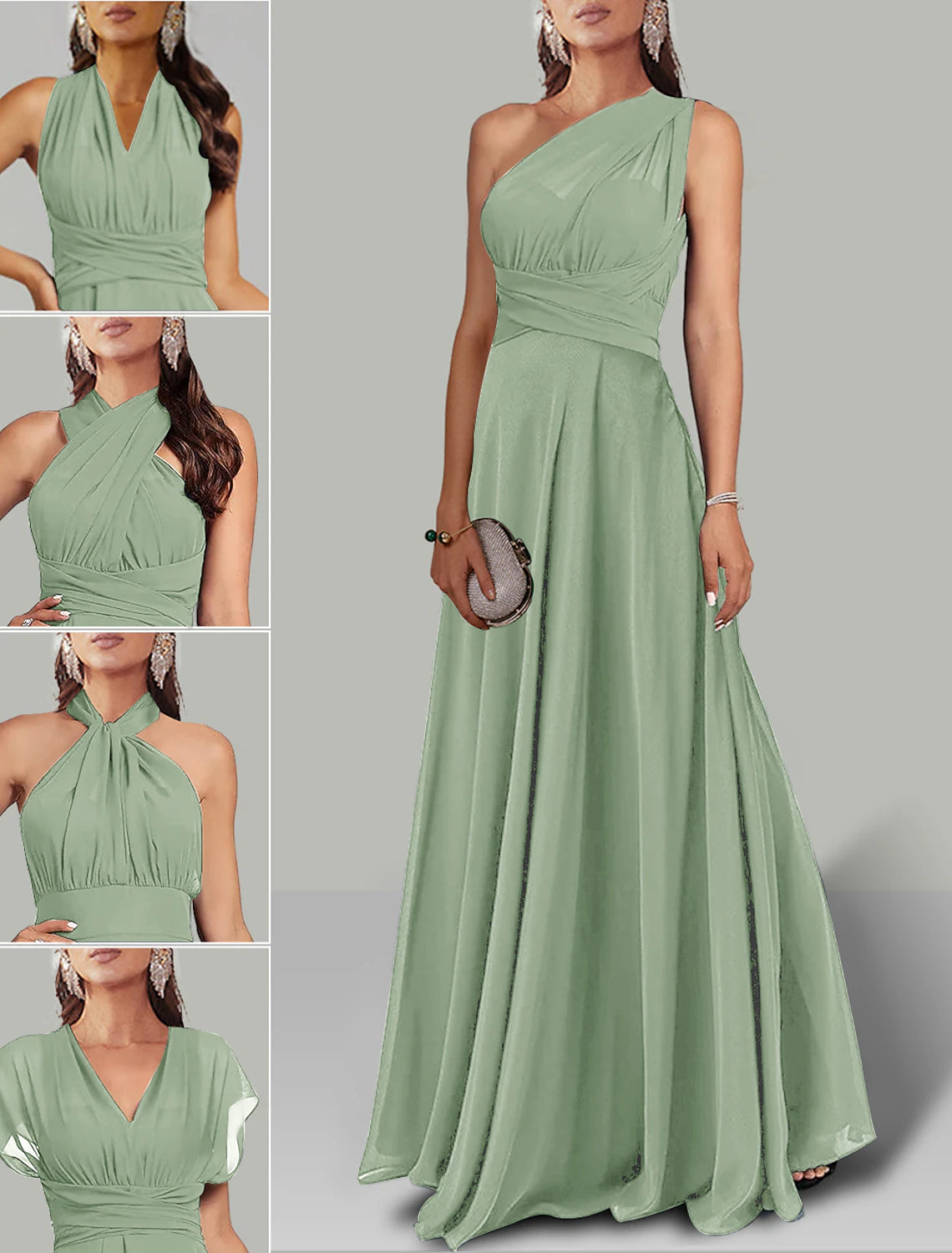 wholesale  A-Line Wedding Guest Dresses Infinity Dress Wedding Party Summer Floor Length Short Sleeve Halter Neck Convertible Chiffon with Ruched