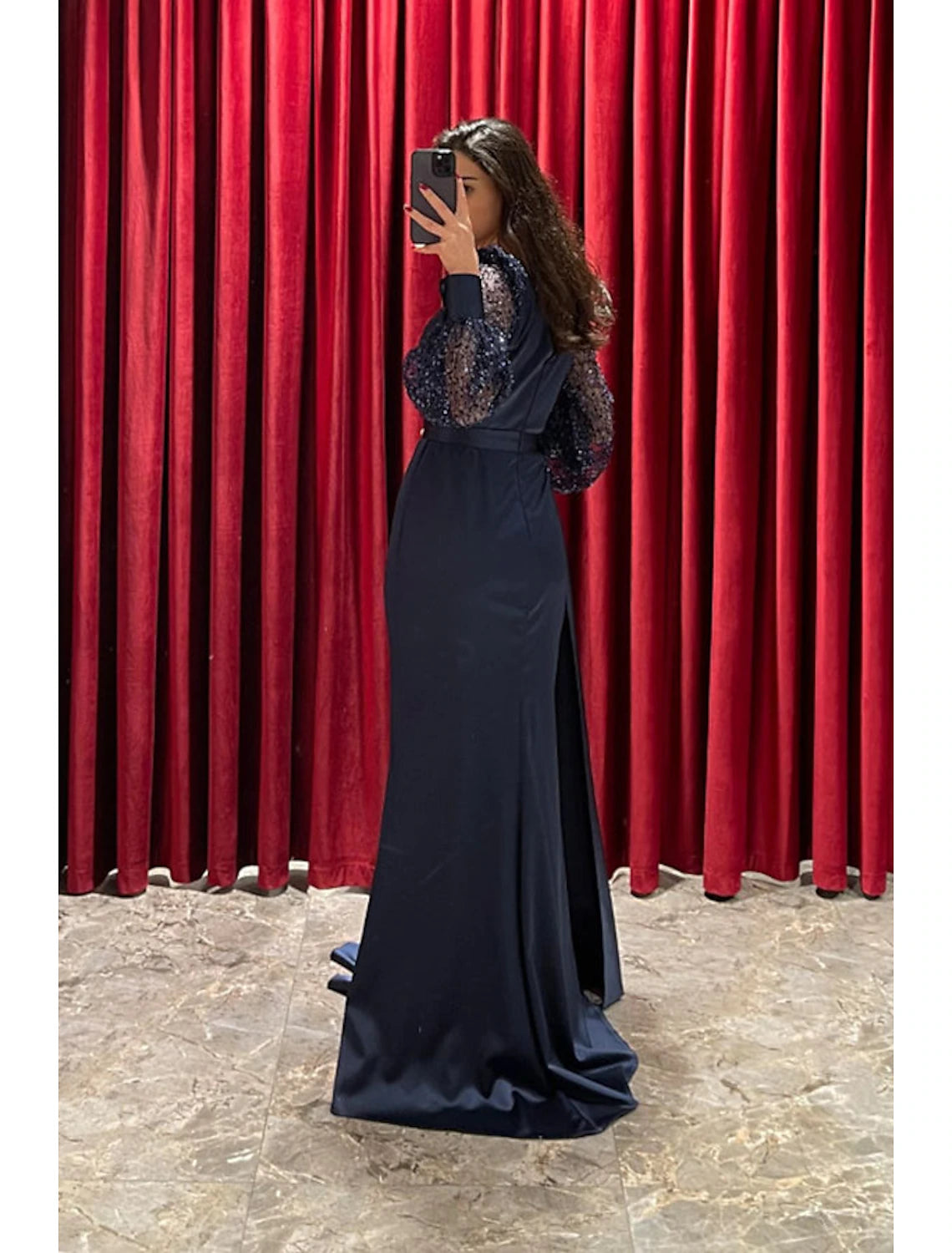 Wholesa A-Line Evening Gown Sparkle & Shine Dress Formal Fall Sweep / Brush Train Long Sleeve V Neck Sequined with Glitter Pleats