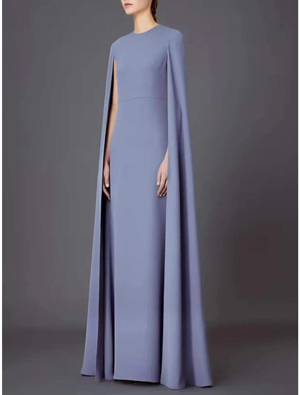 Wholesa A-Line Evening Gown Elegant Dress Wedding Guest Party Wear Floor Length Sleeveless Jewel Neck Capes Stretch Chiffon with Shawl