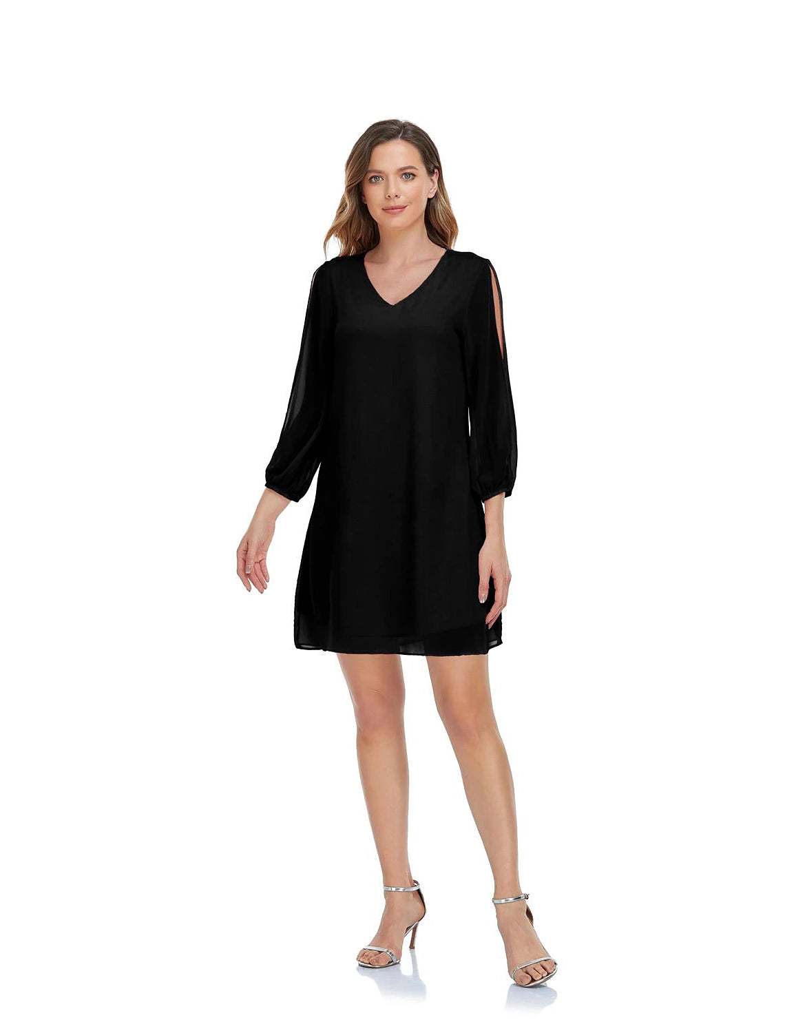 wholesa A-Line Empire Homecoming Cocktail Party Dress V Neck 3/4 Length Sleeve Short / Mini Chiffon with Slit Pure Color
