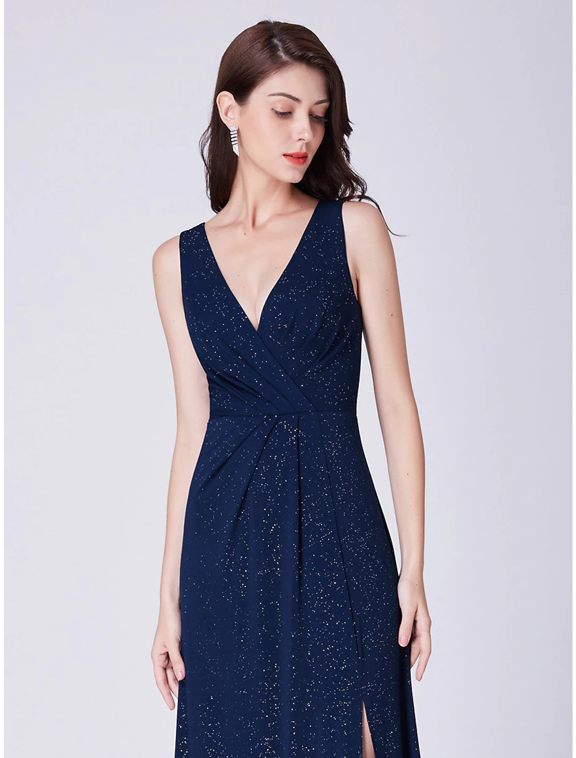 Wholesa A-Line Elegant Formal Evening Dress V Neck Sleeveless Floor Length Cotton Blend with Draping