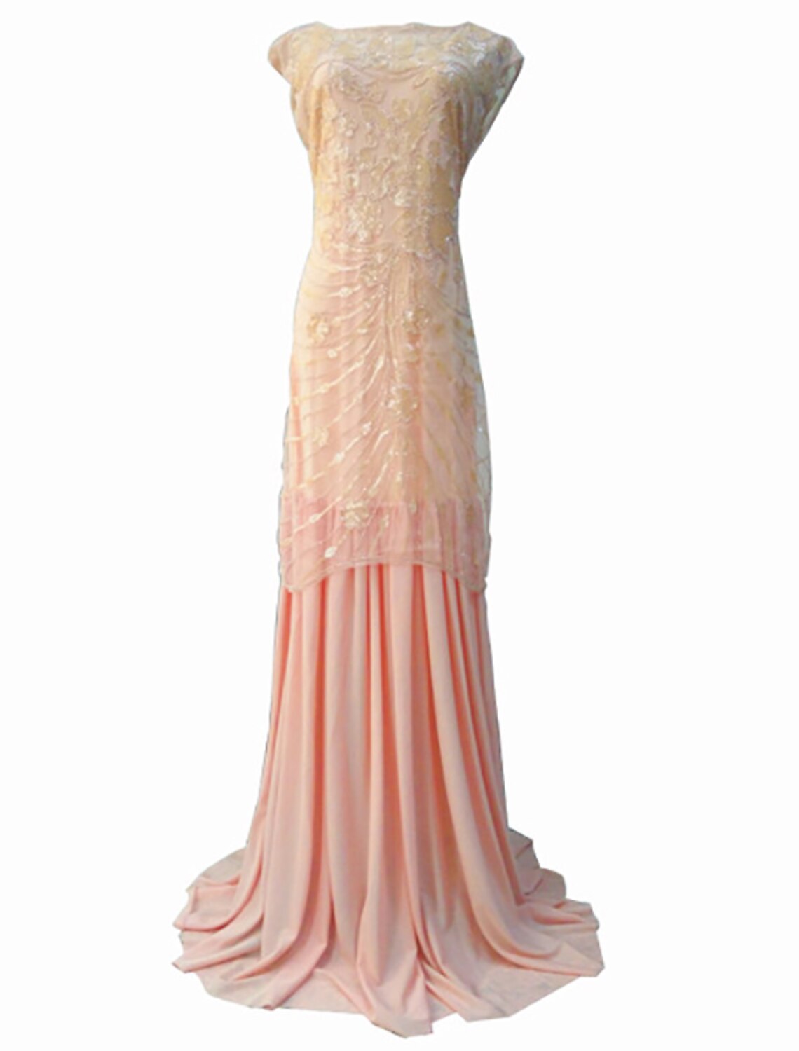 Wholesa A-Line Evening Gown Vintage Dress Holiday Party Wear Floor Length Sleeveless Jewel Neck Spandex V Back with Sequin Embroidery