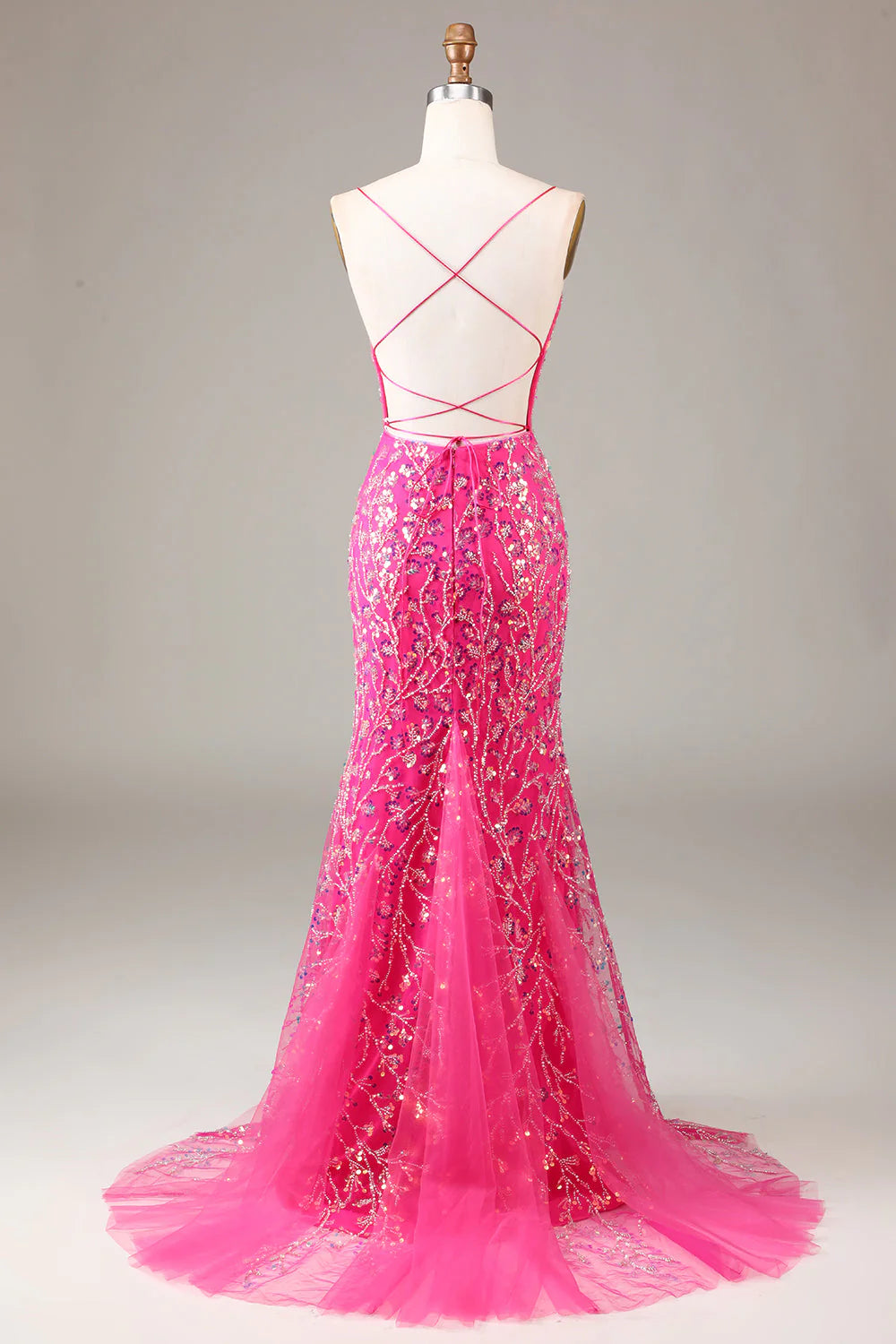 Wholesa Mermaid Sequins Beaded Prom Dress with Backless