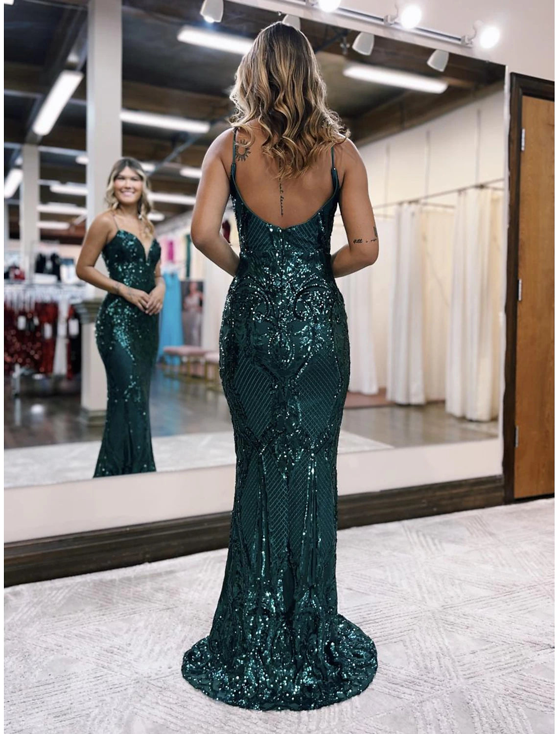 Wholesa Mermaid / Trumpet Prom Dresses Sparkle & Shine Dress Formal Wedding Party Sweep / Brush Train Sleeveless V Neck Sequined Backless with Sequin