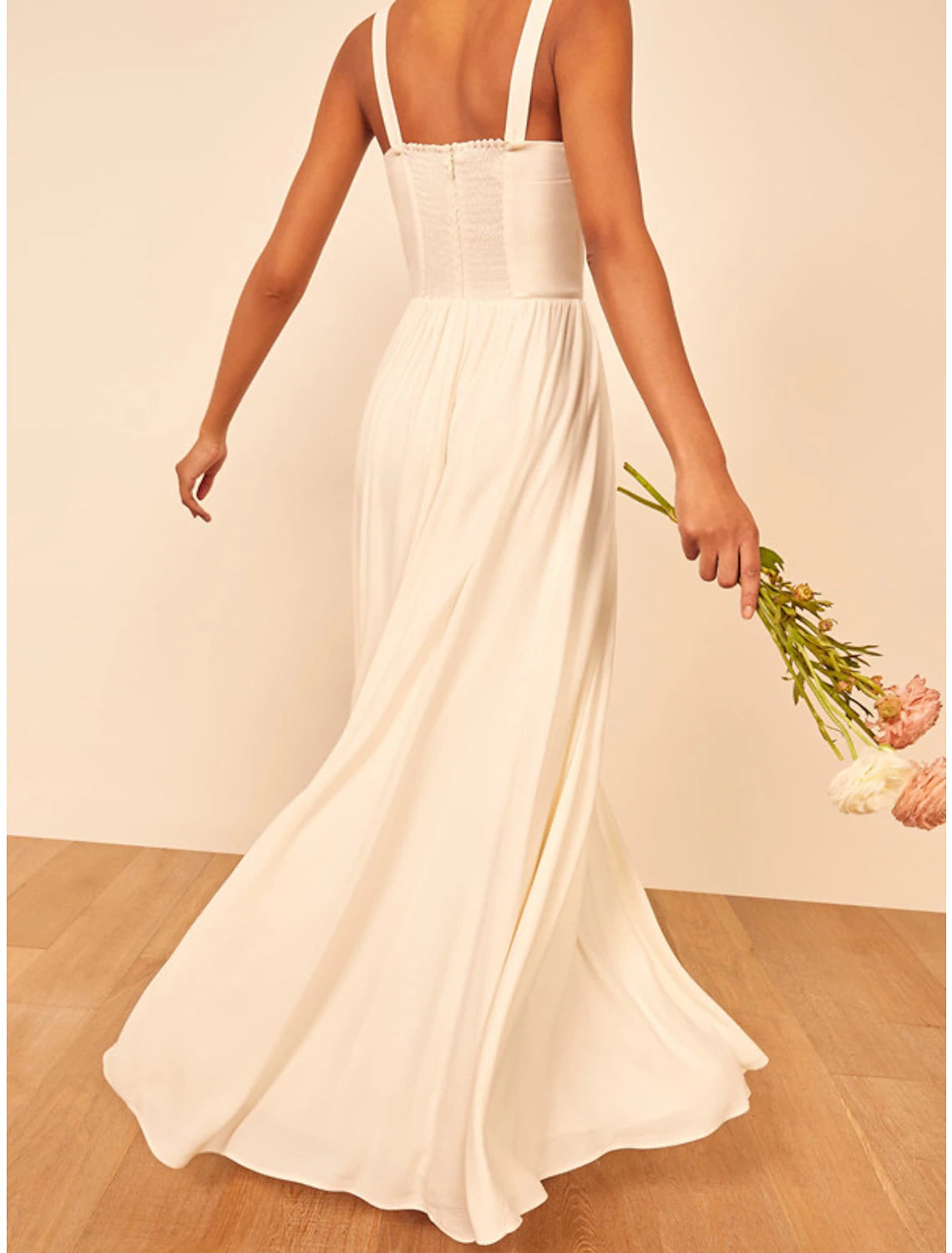 Wholesa Hall Casual Wedding Dresses A-Line Sweetheart Regular Straps Floor Length Chiffon Bridal Gowns With Pleats