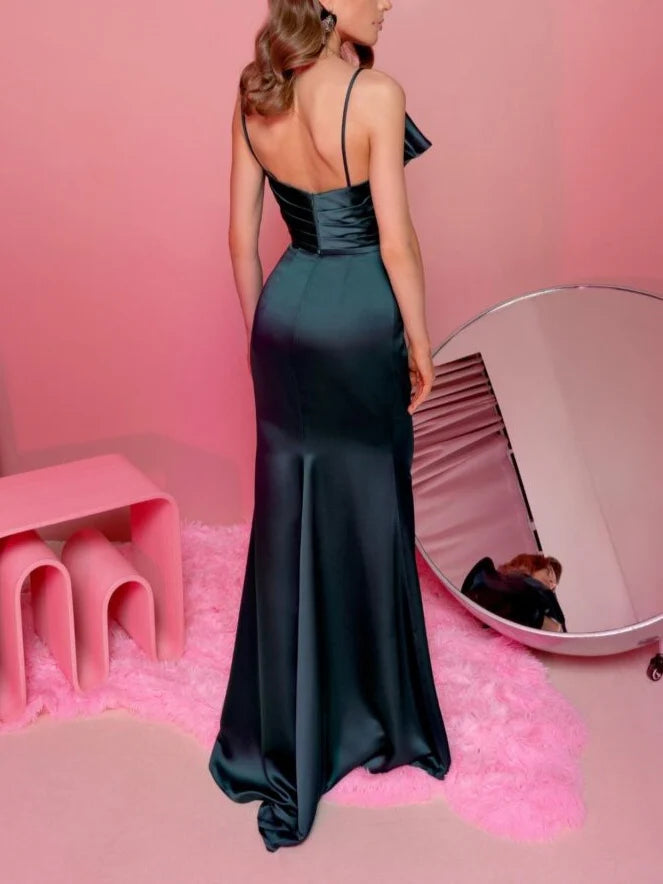 Wholesa Sheath Spaghetti Straps Sleeveless Floor-Length Evening Dress