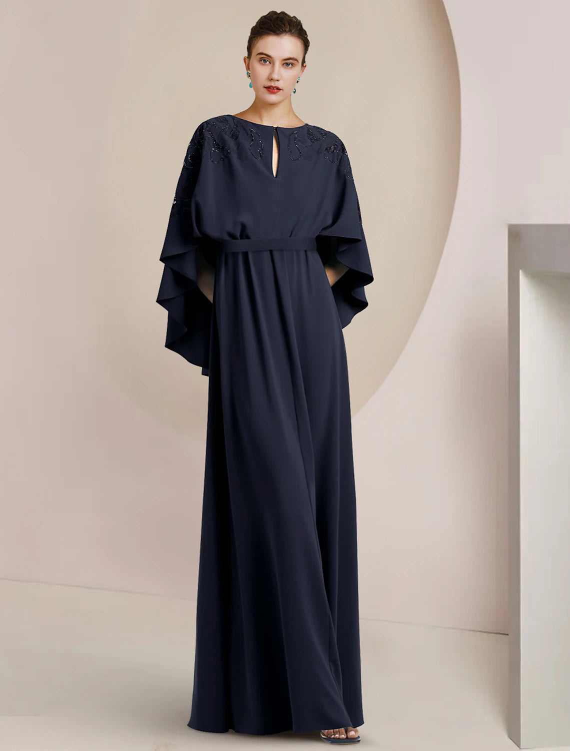 wholesale  A-Line Mother of the Bride Dress Formal Wedding Guest Elegant V Neck Floor Length Stretch Chiffon Sleeveless with Beading