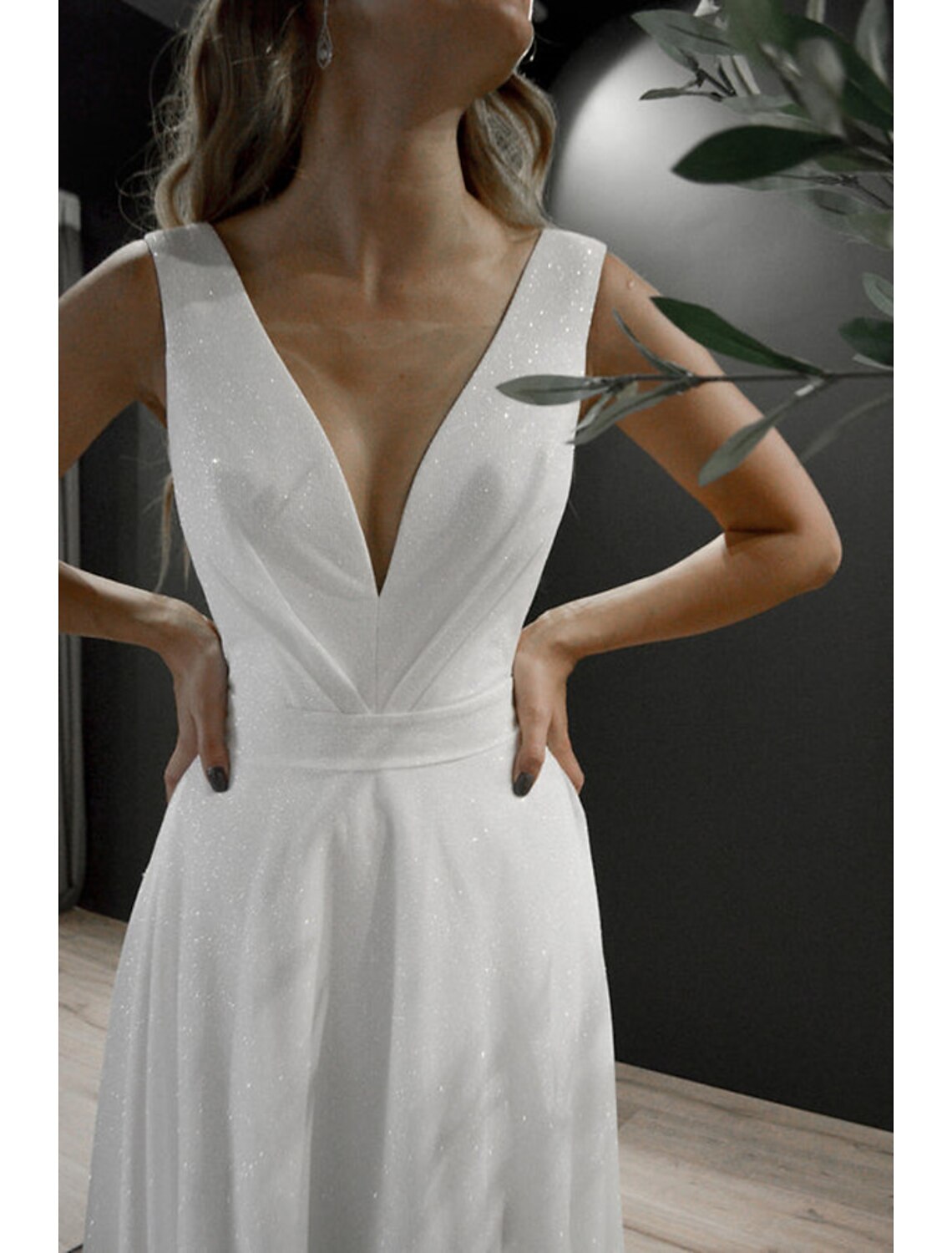 Wholesa  A-Line Prom Dresses Glittering Dress Wedding Party Birthday Sweep / Brush Train Sleeveless V Neck Fall Wedding Reception Tulle with Sequin