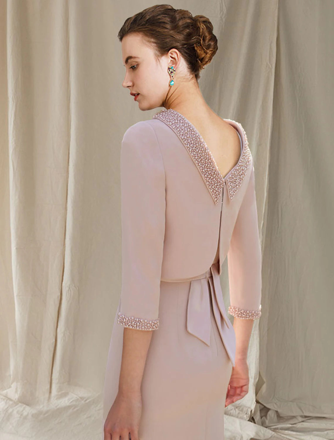 wholesale  Two Piece Mermaid / Trumpet Mother of the Bride Dress Church Elegant High Low Square Neck Asymmetrical Tea Length Stretch Chiffon Sleeveless Short Jacket Dresses with Pearls Beading