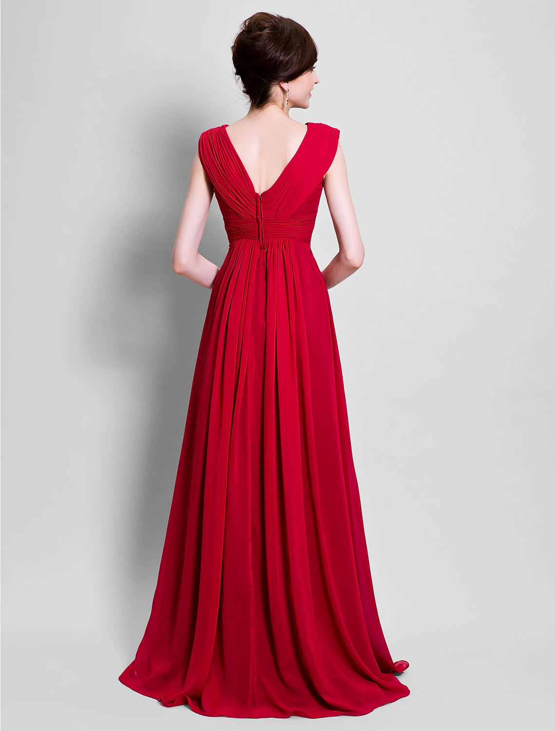 wholesale   A-Line Mother of the Bride Dress V Neck Floor Length Chiffon Sleeveless with Beading Side Draping