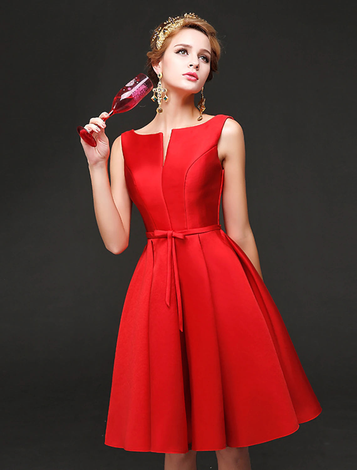 wholesa A-Line Cocktail Dresses Minimalist Dress Homecoming Graduation Short / Mini Sleeveless Jewel Neck Satin with Sash / Ribbon Bow(s)