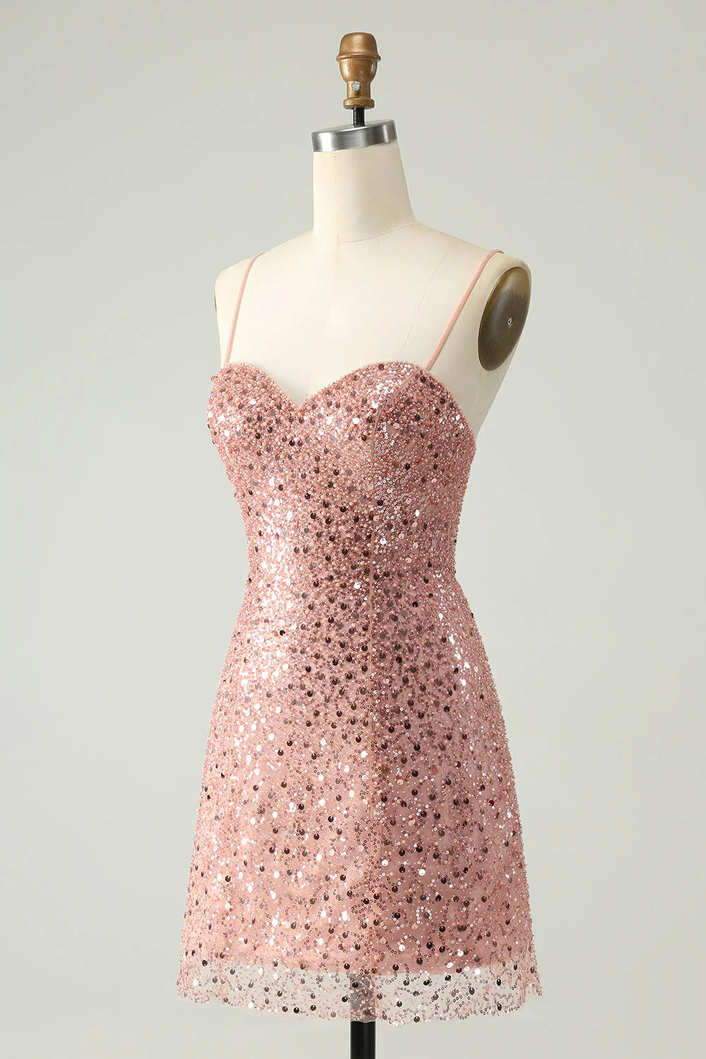 Wholesa A-Line Sparkly Spaghetti Straps Sequins Cocktail Dress Homecoming Dresses