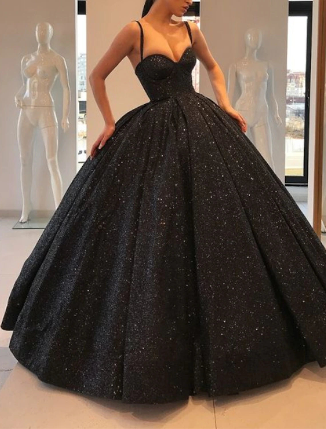 Wholesa Ball Gown Glittering Sparkle Engagement Formal Evening Dress Sweetheart Neckline Sleeveless Sweep / Brush Train Sequined with Sequin