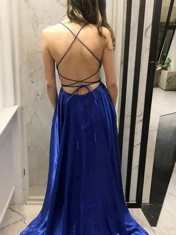 Wholesa A-Line Spaghetti Straps Floor-Length Long Prom Dresses