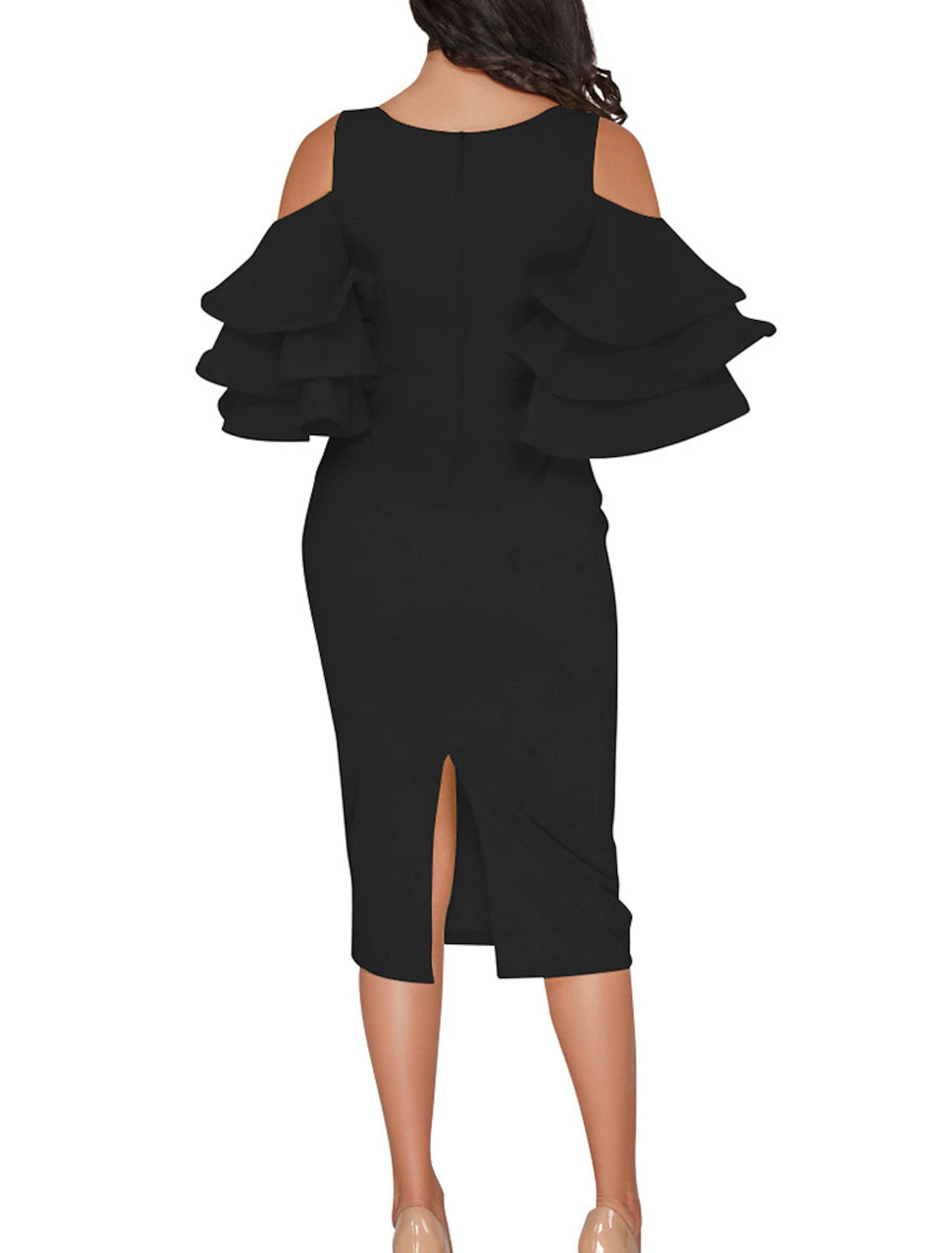 Wholesa Sheath / Column Cocktail Dresses Sexy Dress Valentine's Day Wedding Guest Tea Length Half Sleeve V Neck Polyester with Ruffles