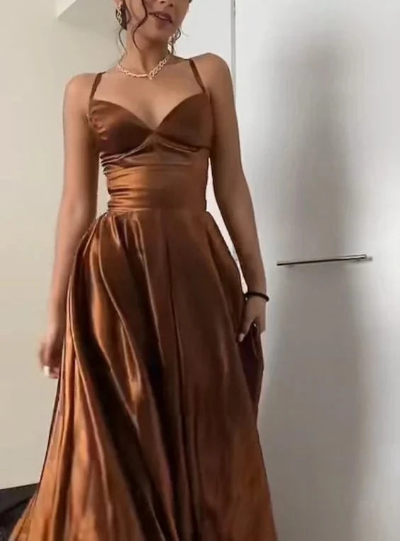Glamorous A-Line Sweetheart Neck Spaghetti Strap Lace Up Back Floor-Length Evening Dress