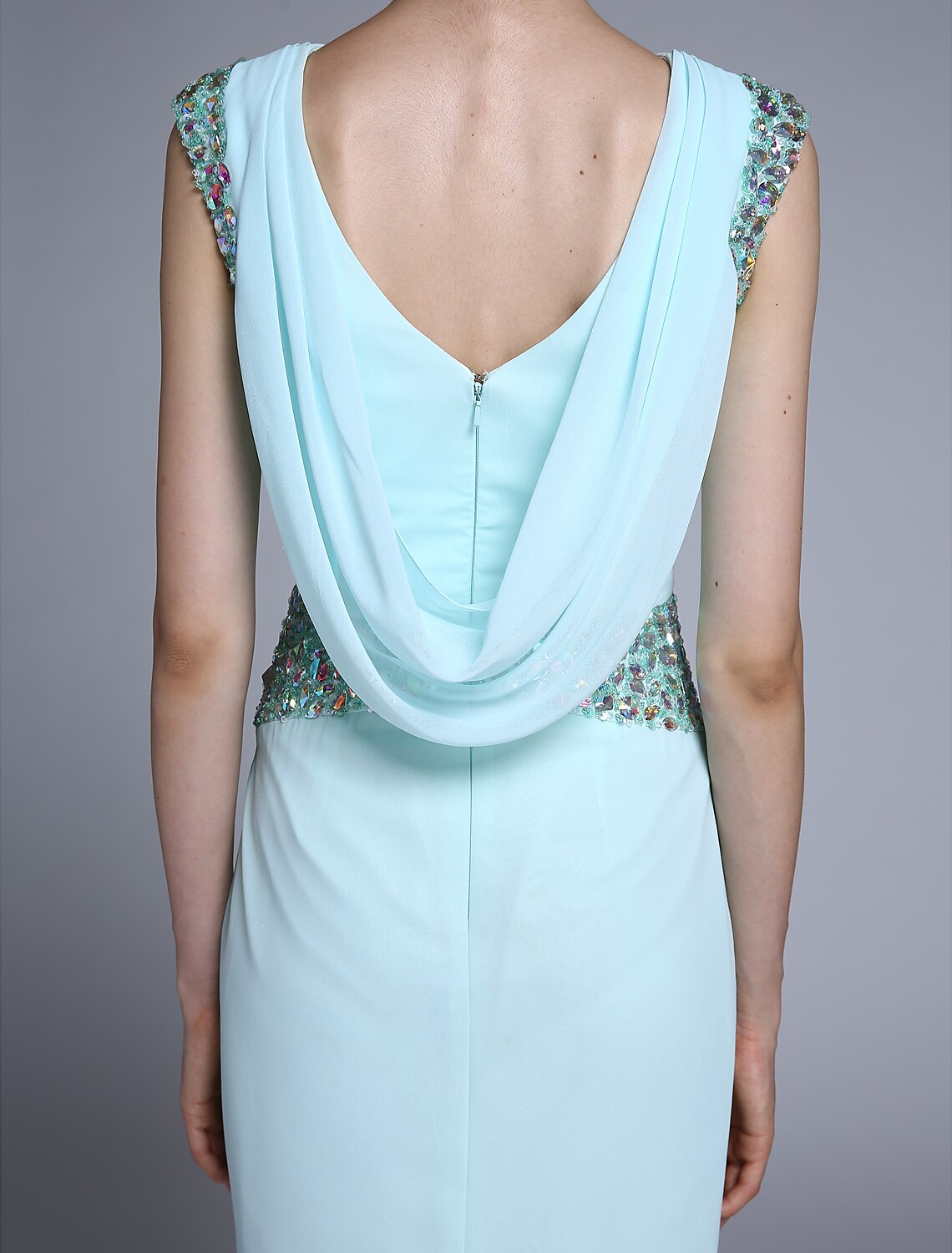 wholesale   Sheath / Column Mother of the Bride Dress Elegant Bateau Neck Ankle Length Chiffon Sleeveless No with Crystals