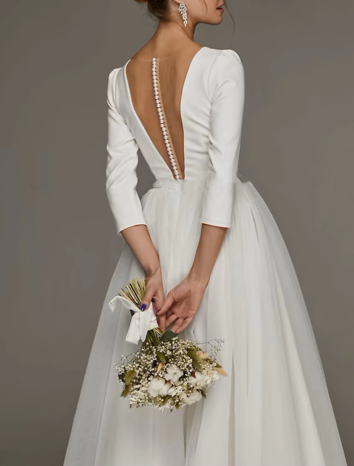 Wholesa  Bridal Shower Simple Wedding Dresses Wedding Dresses A-Line Off Shoulder Cap Sleeve Tea Length Chiffon Bridal Gowns With Ruched Split Front