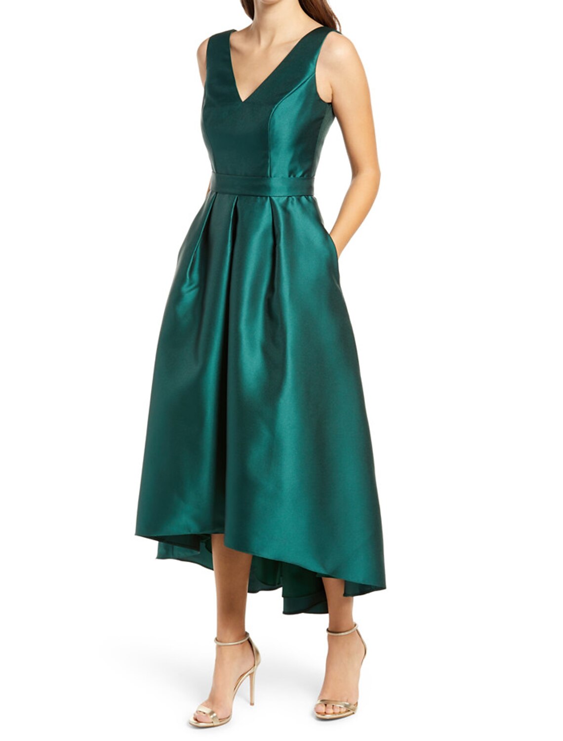 Wholesa A-Line Cocktail Dresses Elegant Dress Party Wear Wedding Party Asymmetrical Sleeveless V Neck Pocket Satin with Pocket