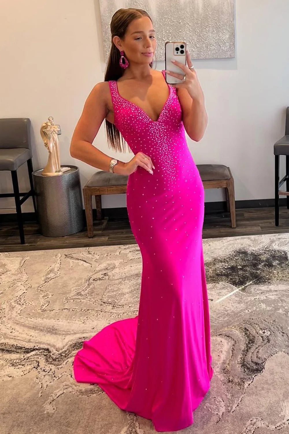 Wholesa Mermaid V Neck Long Prom Dress with Beading
