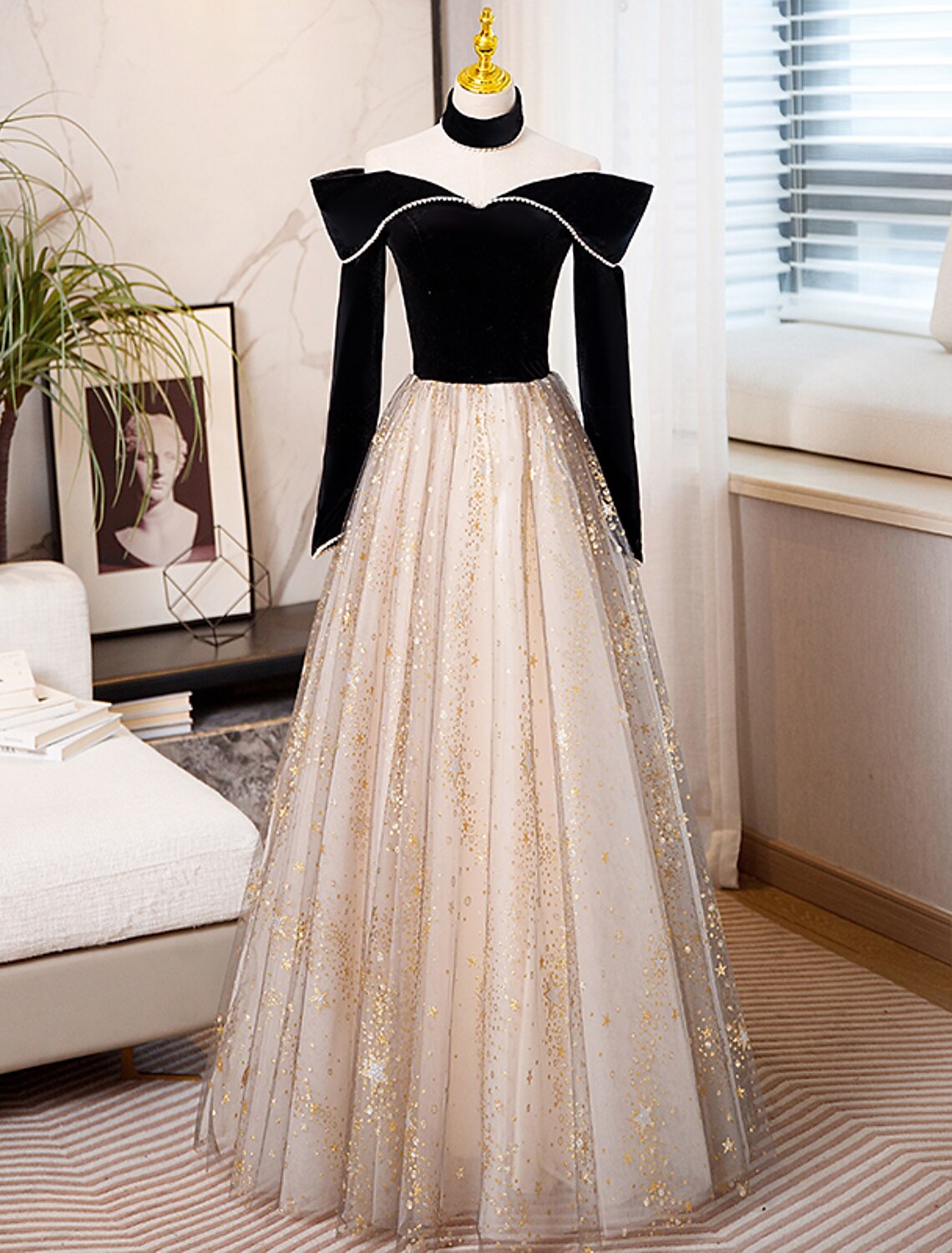wholesale   A-Line Prom Dresses Sparkle & Shine Dress Engagement Birthday Floor Length Long Sleeve Sweetheart Tulle with Sequin