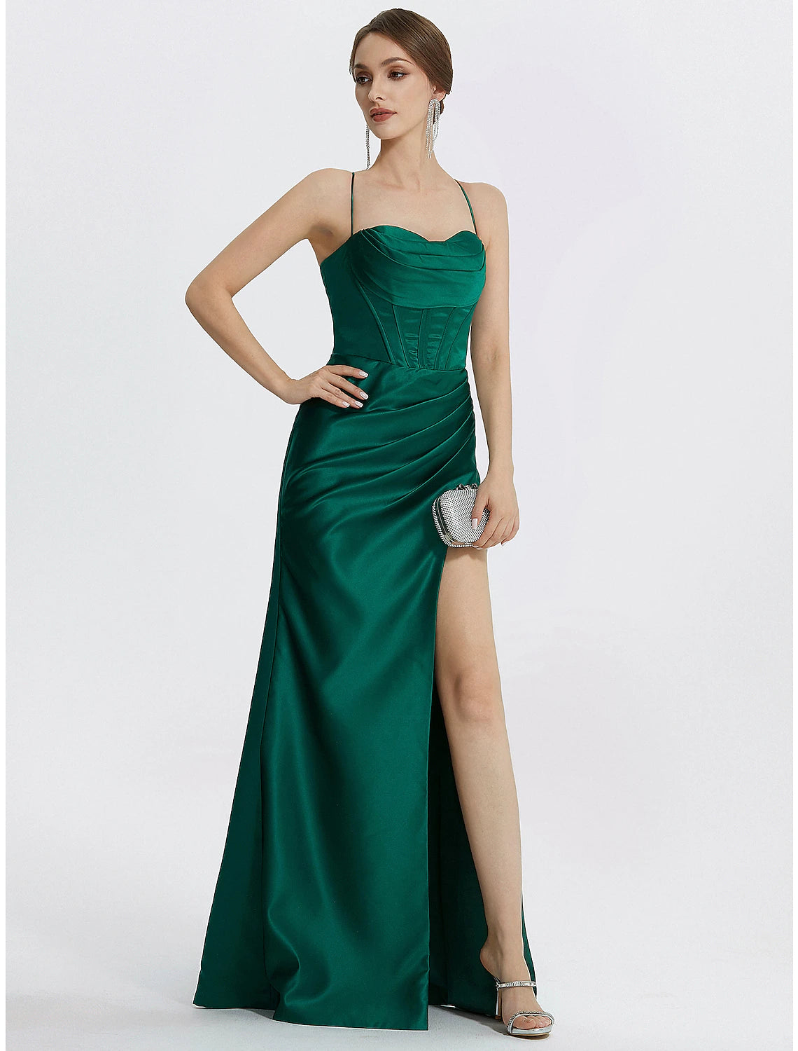 Wholesa Mermaid / Trumpet Prom Dresses Corsets Dress Wedding Guest Black Tie Floor Length Sleeveless Cowl Neck Satin with Ruched Slit