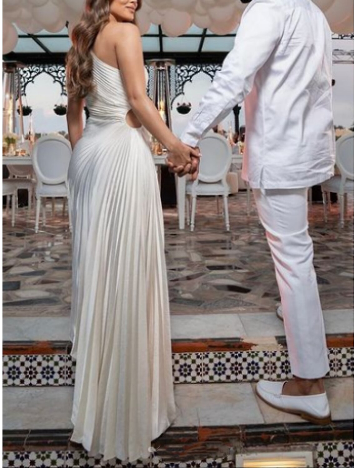 Wholesa Casual Wedding Dresses A-Line One Shoulder Sleeveless Asymmetrical Satin Bridal Gowns With Pleats Ruched