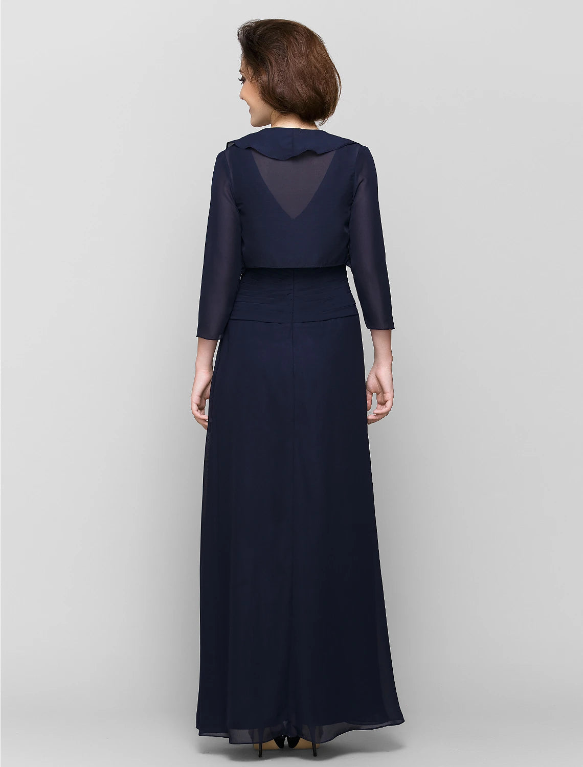 wholesale  Sheath / Column Mother of the Bride Dress Convertible Dress V Neck Floor Length Chiffon 3/4 Length Sleeve with Criss Cross Cascading Ruffles