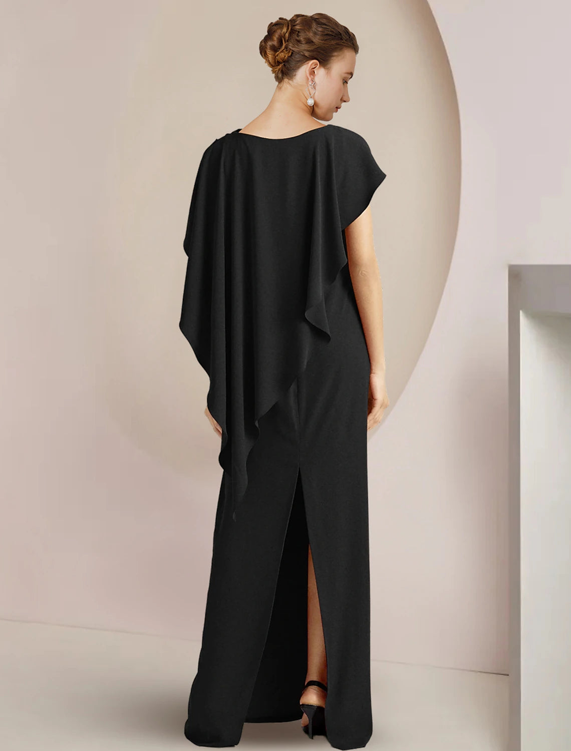 wholesale  Sheath / Column Mother of the Bride Dress Formal Wedding Guest Elegant Scoop Neck Floor Length Stretch Fabric Sleeveless with Split Front